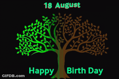 Green And Yellow Tree Saying Happy Birth Day GIF
