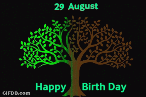 Green And Yellow Tree Saying Happy Birth Day GIF