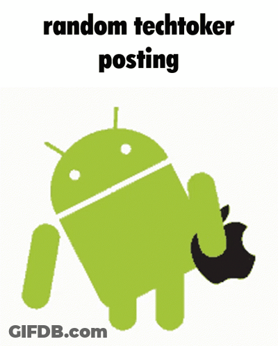 Green Android Holding Apple With Random Techtoker Posting GIF
