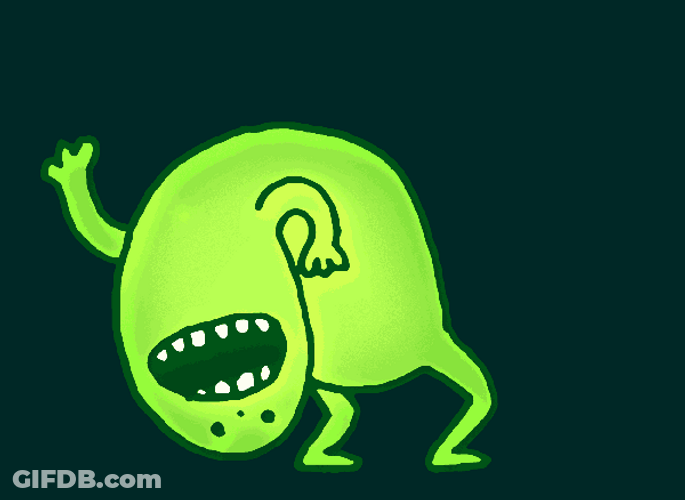 Green Animated Freak Bangs Head Front Back GIF