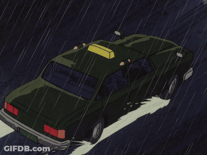 Green Anime Car In Rain GIF