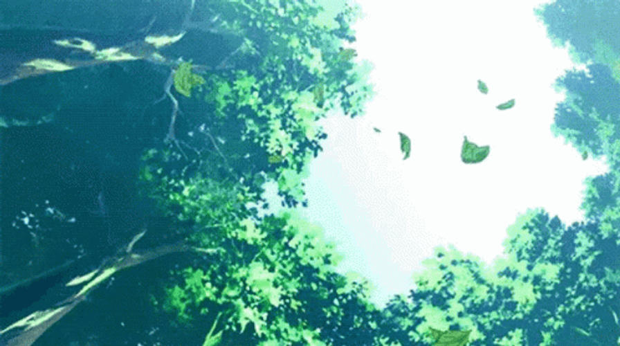 Green Anime Scenery Falling Leaves GIF