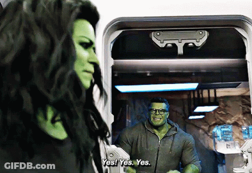 Green-Armed Woman In Pink I May Be A Hulk Shirt GIF