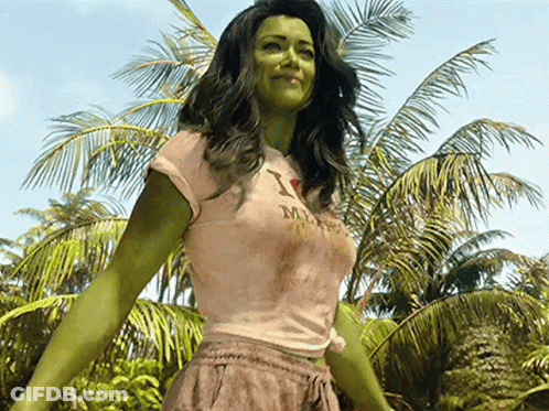 Green-Armed Woman In Pink Shirt I May Be A Hulk GIF