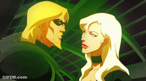 Green Arrow And Black Canary Looking At Each Other In A Cartoon GIF