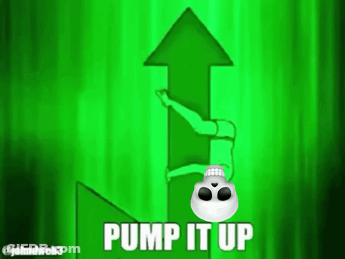 Green Arrow With Skull Saying Pump It Up GIF