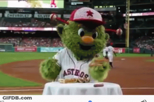 Green Astros Mascot Eating Hot Dog GIF