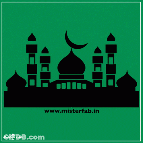Green Background Black Mosque Eid Mubarak GIF
