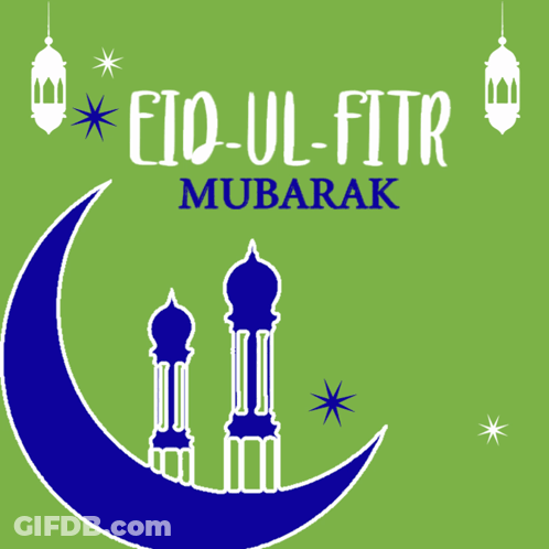 Green Background Blue Crescent Moon Eid-Ul-Fitr Mubarak Save Soil GIF