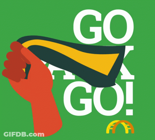 Green Background Hand Holding Flag Saying Go Go Go GIF