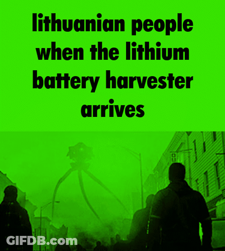 Green Background Lithuanian People Lithium Battery Harvester Arrives GIF