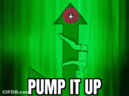 Green Background With Arrow Pointing Up Saying Pump It Up GIF