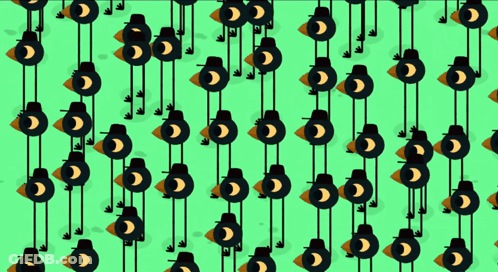 Green Background With Black Birds And Crescent Moons GIF