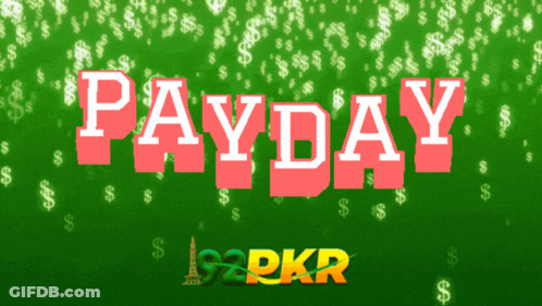 Green Background With Dollar Signs And Red Payday GIF