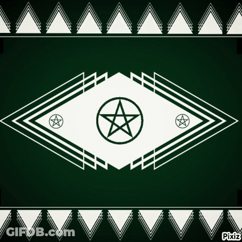 Green Background With White Triangles And Pentacle GIF