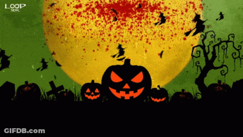 Green Background With Witches And Pumpkins Loop Nepal GIF
