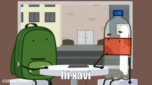 Green Backpack Next To Coca Cola Bottle Saying Hi-Xavi GIF