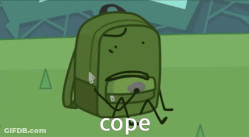 Green Backpack With Arms And Legs Saying Cope GIF