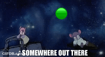 Green Balloon Flying In Night Sky Saying Somewhere Out There GIF