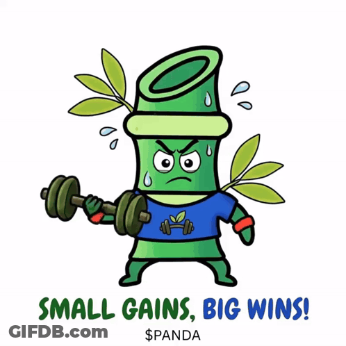 Green Bamboo Holding Dumbbell Small Gains Big Wins GIF