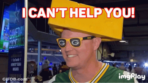 Green Bay Packers Fan In Yellow Hat Saying Go Pack GIF