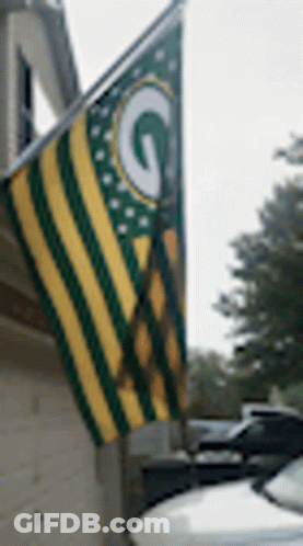 Green Bay Packers Flag Hanging From House GIF