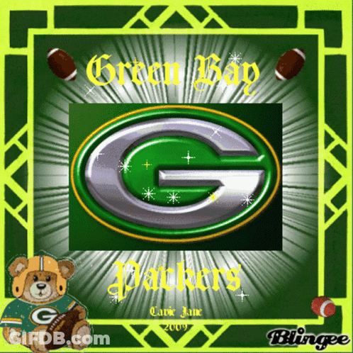 Green Bay Packers Logo With Teddy Bear Wearing Helmet Holding Football GIF