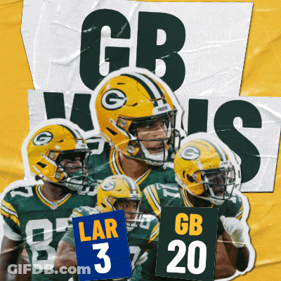 Green Bay Packers Players Holding Signs GB 20 LAR 3 GIF