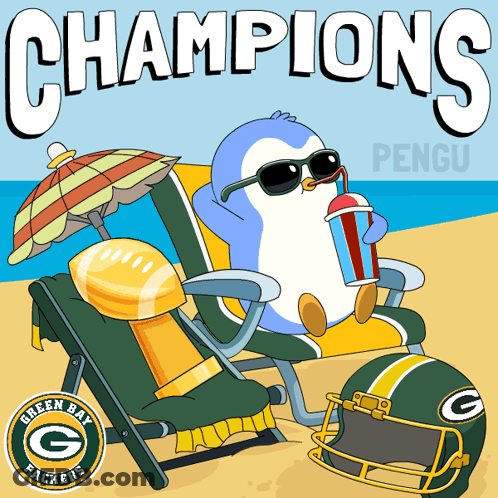 Green Bay Packers Poster With Penguin On Beach Chair GIF
