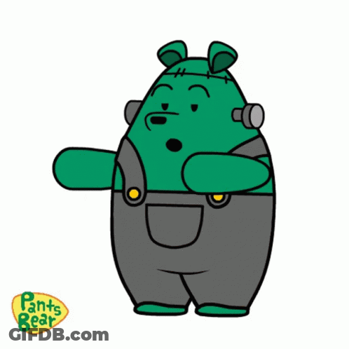 Green Bear In Overalls With Pants Bear Logo GIF