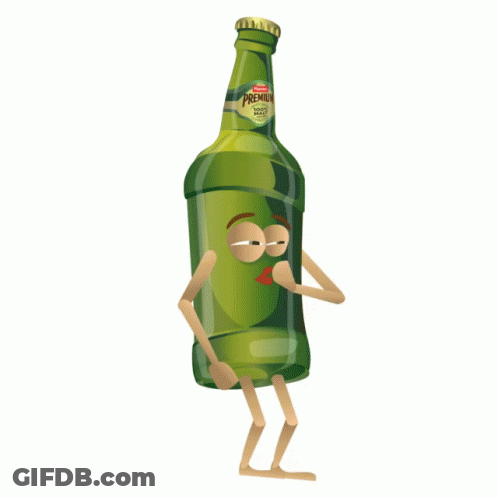 Green Beer Bottle With Limbs Holding Heart GIF