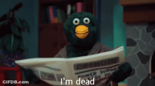 Green Bird Reading Newspaper I'm Dead GIF