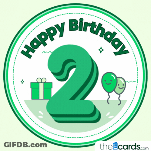 Green Birthday Badge With Number 2 GIF