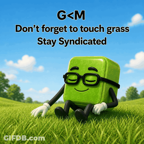 Green Block With Glasses Saying Don't Forget To Touch Grass Stay Syndicated GIF