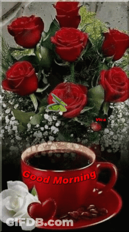 Green Butterfly Good Morning Rose GIF