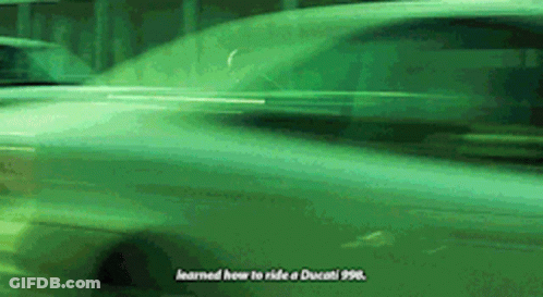 Green Car Learned How To Ride A Ducati 996 GIF