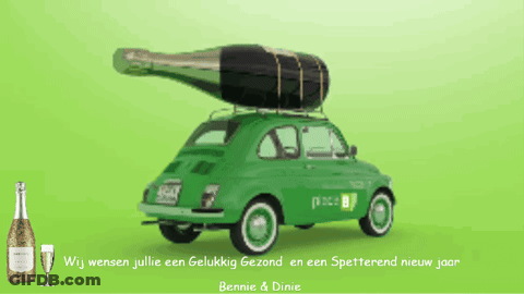 Green Car With Large Bottle On Top GIF