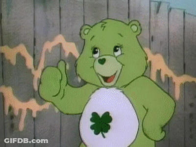 Green Care Bear With Clover Thumbs Up GIF