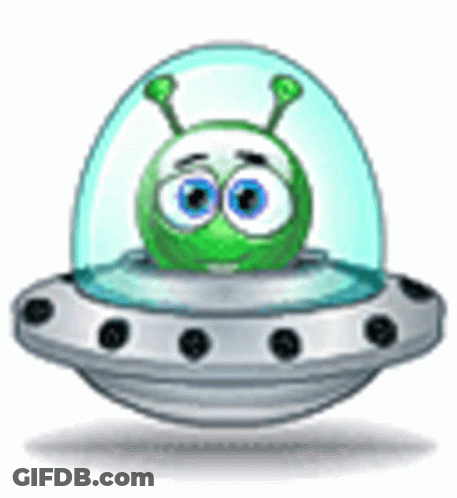 Green Cartoon Alien In Flying Saucer GIF