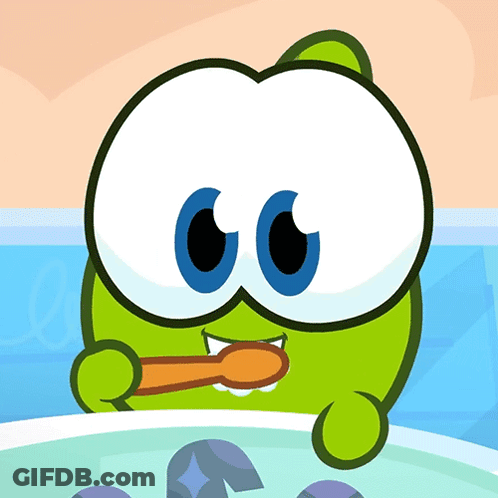 Green Cartoon Character Brushing Teeth GIF