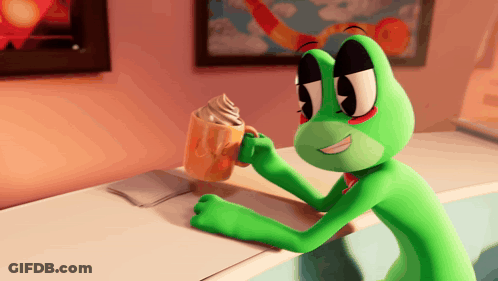 Green Cartoon Character Holding Cup Of Ice Cream GIF