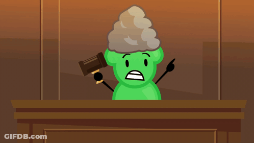 Green Cartoon Character Holding Gavel Smoke From Head GIF