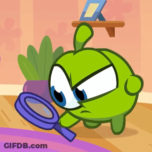 Green Cartoon Character Holding Magnifying Glass GIF