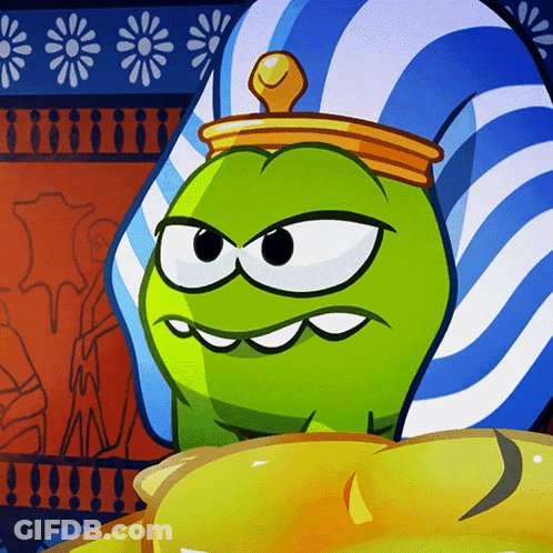 Green Cartoon Character In Blue And White Striped Hat And Gold Crown GIF