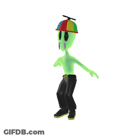 Green Cartoon Character In Colorful Hat GIF