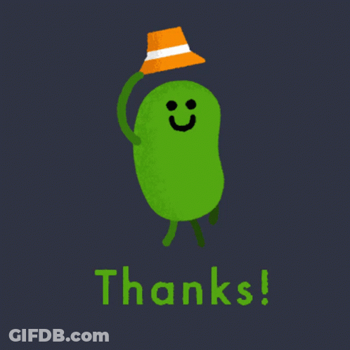 Green Cartoon Character In Orange Hat Saying Thanks GIF