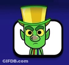 Green Cartoon Character In Top Hat And Striped Shirt GIF