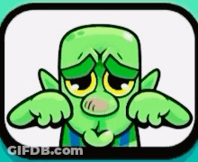 Green Cartoon Character Making Sad Face With Hands GIF