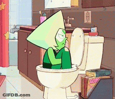 Green Cartoon Character Sitting On Toilet GIF