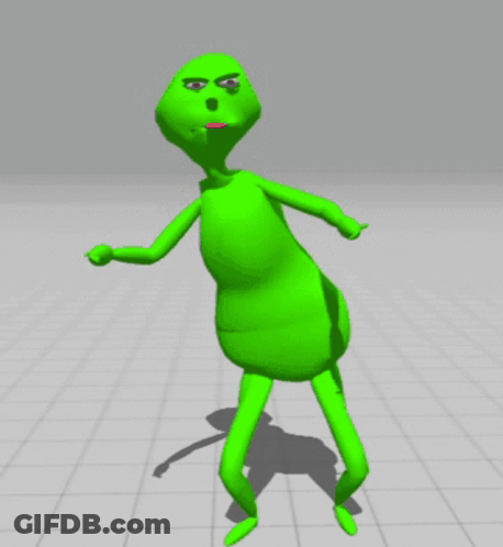 Green Cartoon Character Standing On Grid Floor GIF